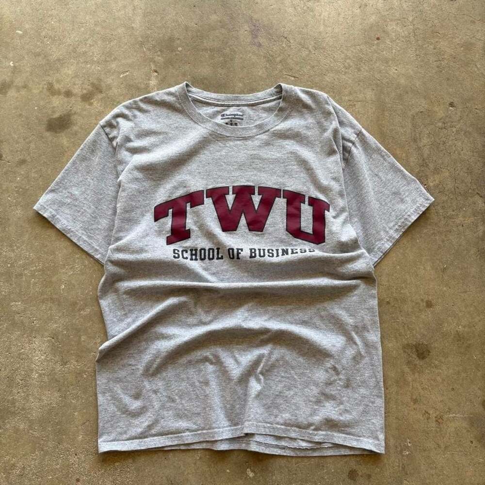 Champion TWU School of Business T-Shirt Size L Heather Gray Maroon